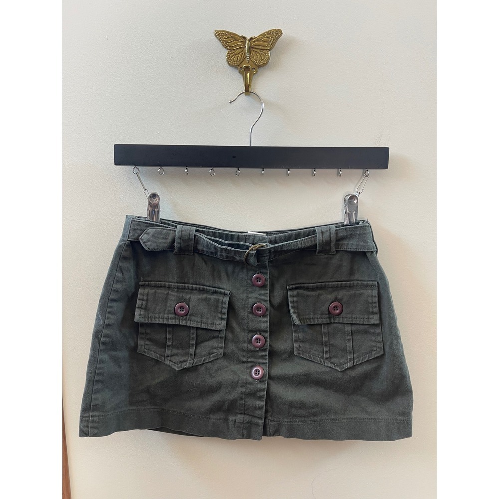 Wet Seal Vintage Olive Green Cargo Mini Skirt Button Front Utility Size 0